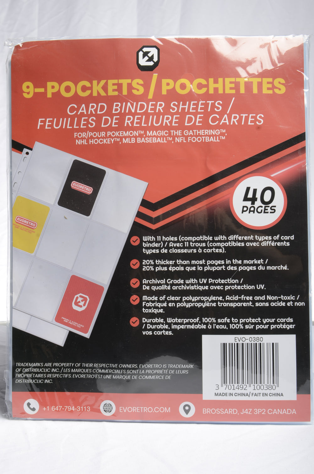 40 FEUILLLES DE RELIURE DE CARTES 9 POCHETTES EVORETRO
